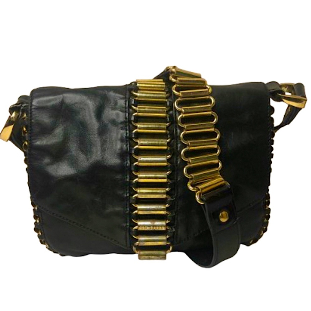 TED BAKER Black Lambskin and Brass Accent Throughout Bag & Strap Crossbody Bag